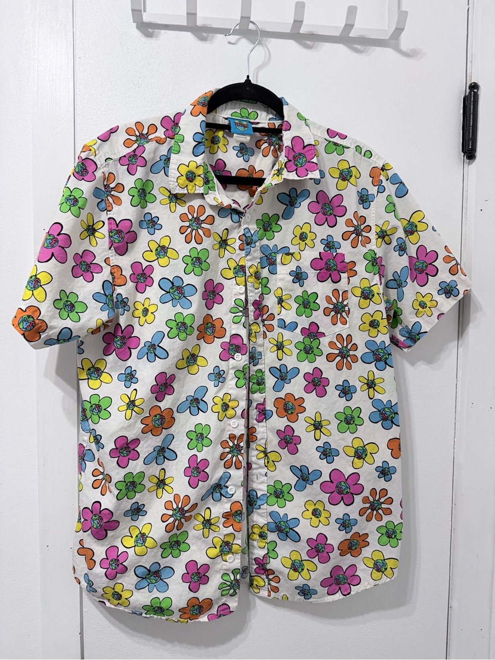 Multicolor Floral Short-Sleeve Button-Down Shirt - White Base